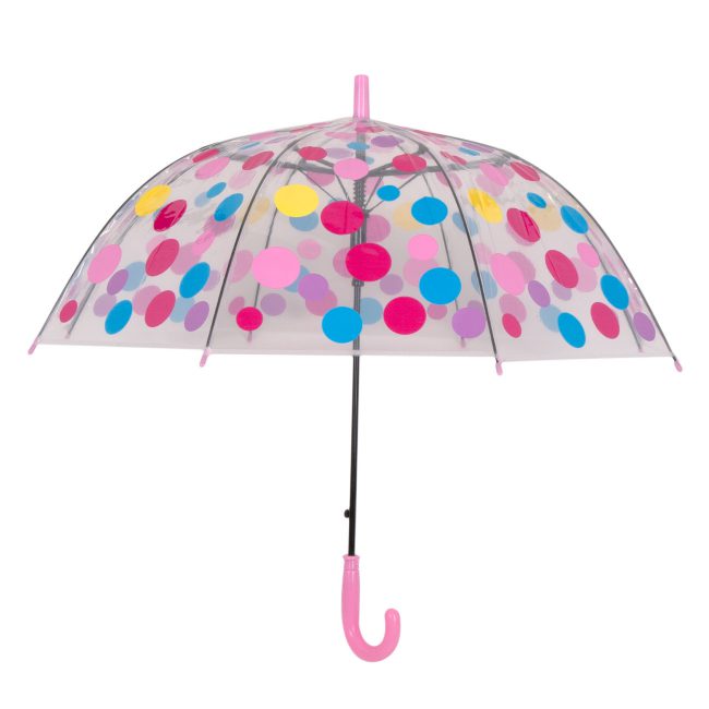 Παιδική Ομπρέλα Πουά Διάφανη Μπαστούνι Ροζ 76cm